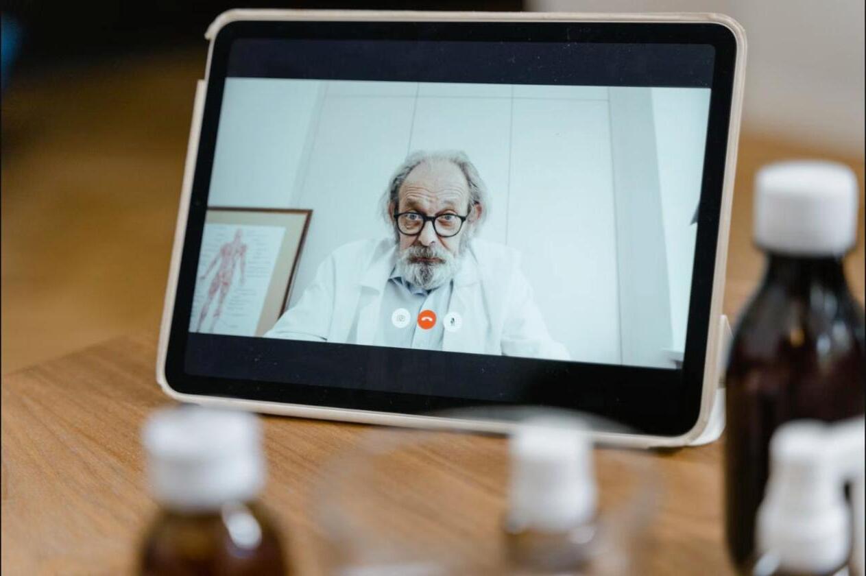 Doctor on a telehealth video call